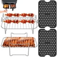 thumbnail image 2 of Air Fryer Accessories Set with 2 Air Fryer Silicone Mat 2 Stainless Steel Air Fryer Rack with 4 Skewers Reusable Non-Stick Heat-Resistant Rectangle Dehydrator Rack 4Pcs, 2 of 11