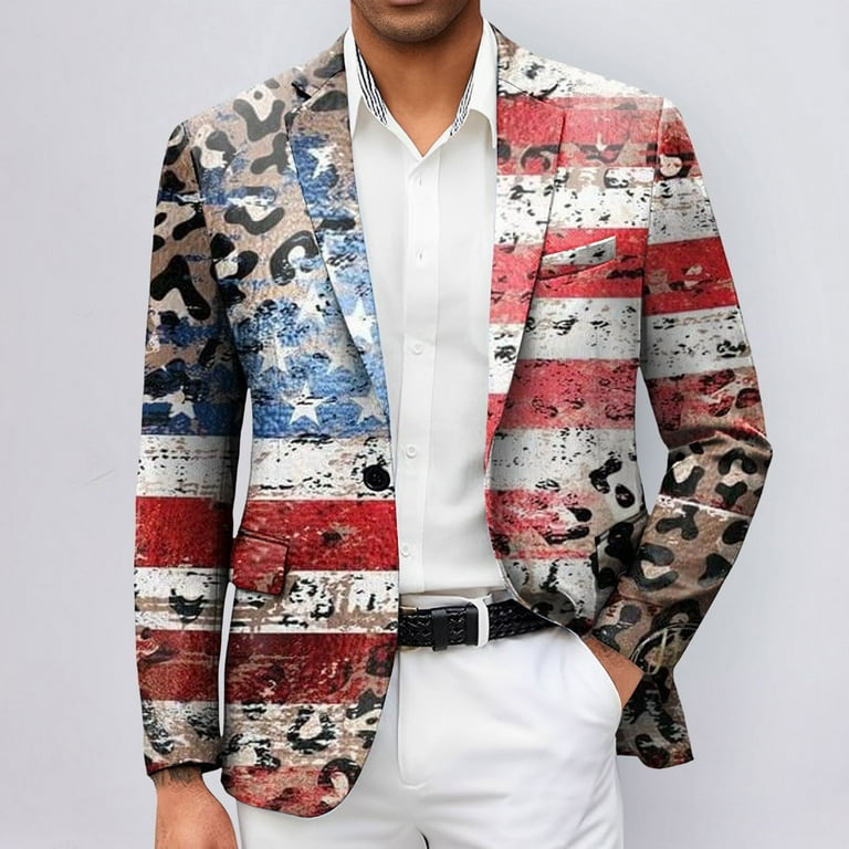 CHUOU Mens Independence Day 3D Digital Printed Suit Jacket Light Business Suit Jacket