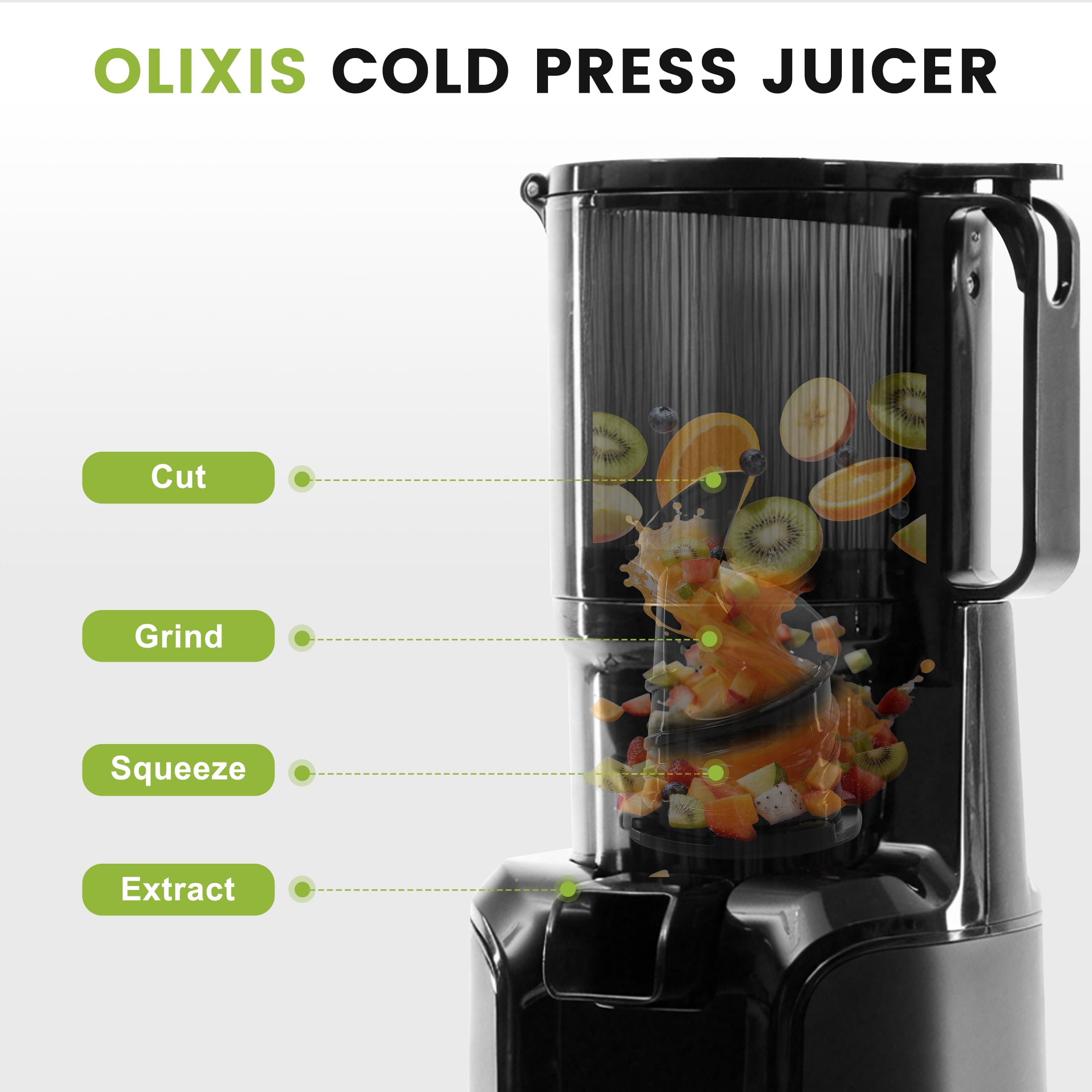 EDX Cold Press Slow Grinding Juicer, 200W, 4.25" 1000ML Wide Feed Chute, 80% Juice Yield for Apple & Ginger, 800ml Juice Cup, 700ml Pulp Cup, Whole Fruit & Veggie Compatible, 120V 60Hz, 72db, Black