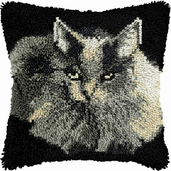 Cat Latch Hook Pillow Kits for DIY Handmade Throw Pillow Cushion Cross Stitch Latch Hooking Pillowcase Kits with Preprinted Canvas Crochet Yarn 17''X 17''(Y77)