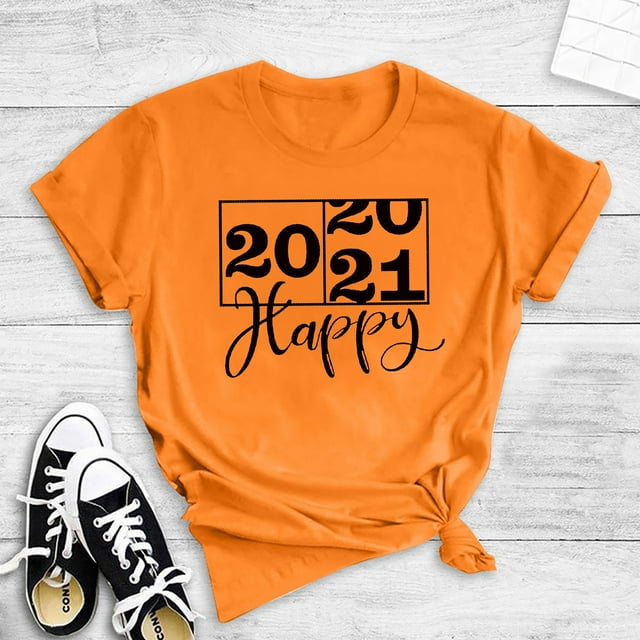 Hauts d'Été Grande Taille Femme Décontracté Femmes Motif Imprimé Manches Courtes Col Rond T-shirt Ample Haut Happy2021 T-shirt Col en V Femme en Liquidation