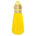 thumbnail image 3 of Linjinx Robe de Danse Latine Moderne Sans Manches à Col Halter Imprimé Peau de Serpent avec Strass Jaune 8, 3 of 7