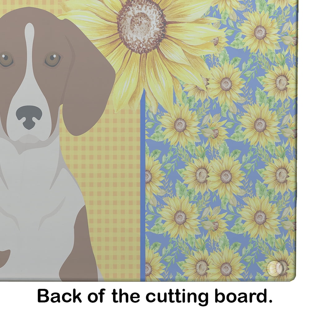 Carolines Treasures WDK5393LCB 15 x 12 in. Summer Sunflowers Red Piebald Dachshund Glass Large Cutting Board