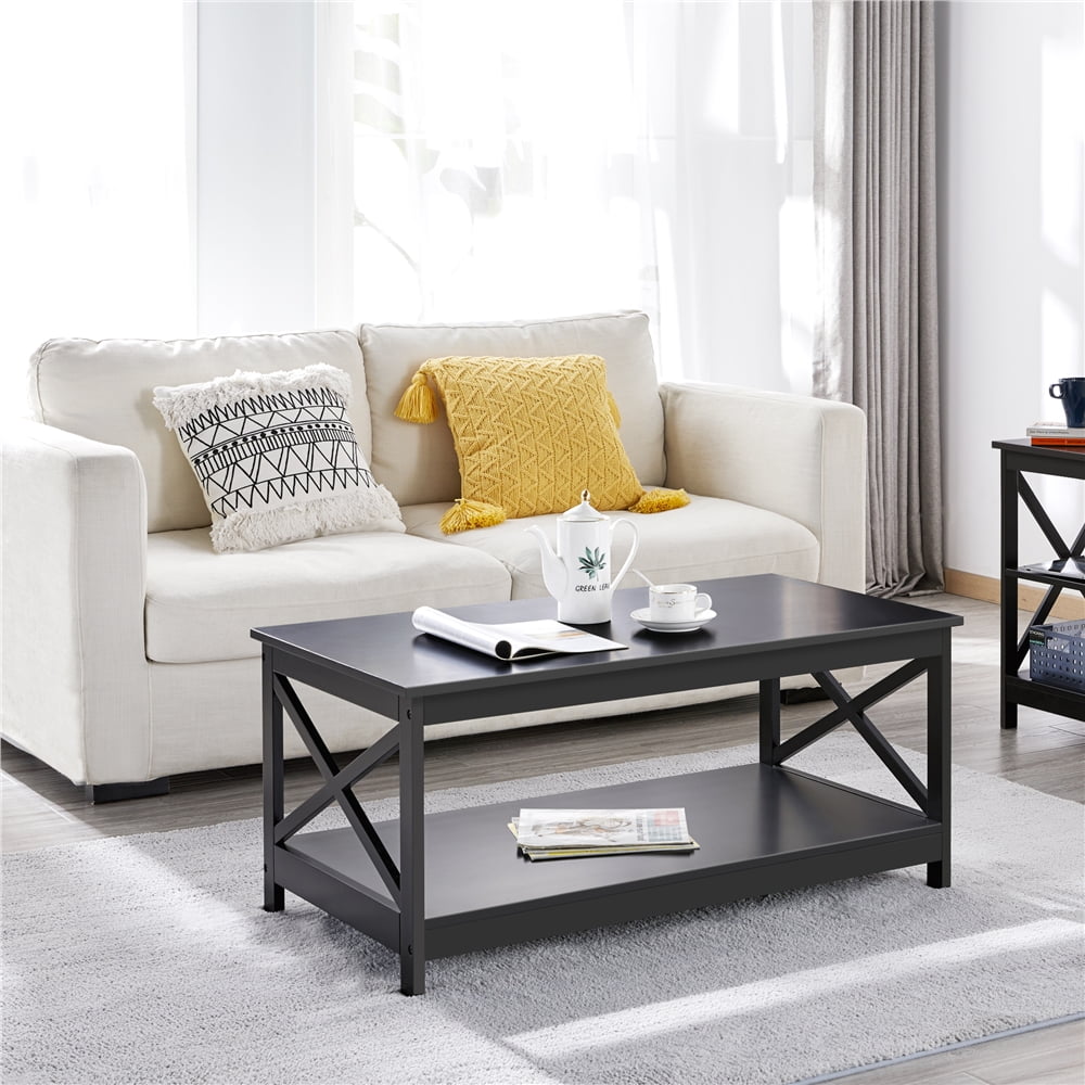 Coffee Table Rectangular Accent Cocktail Table Modern w/Storage Open Shelf 