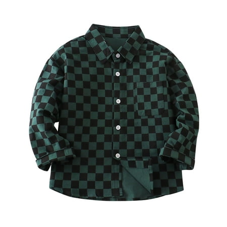 

Toddler Baby Boys Plaid Shirts Lightweight Long Sleeve Lapel Button Down Shirts 2024 Fashion Casual Loose Cotton Top Outfit