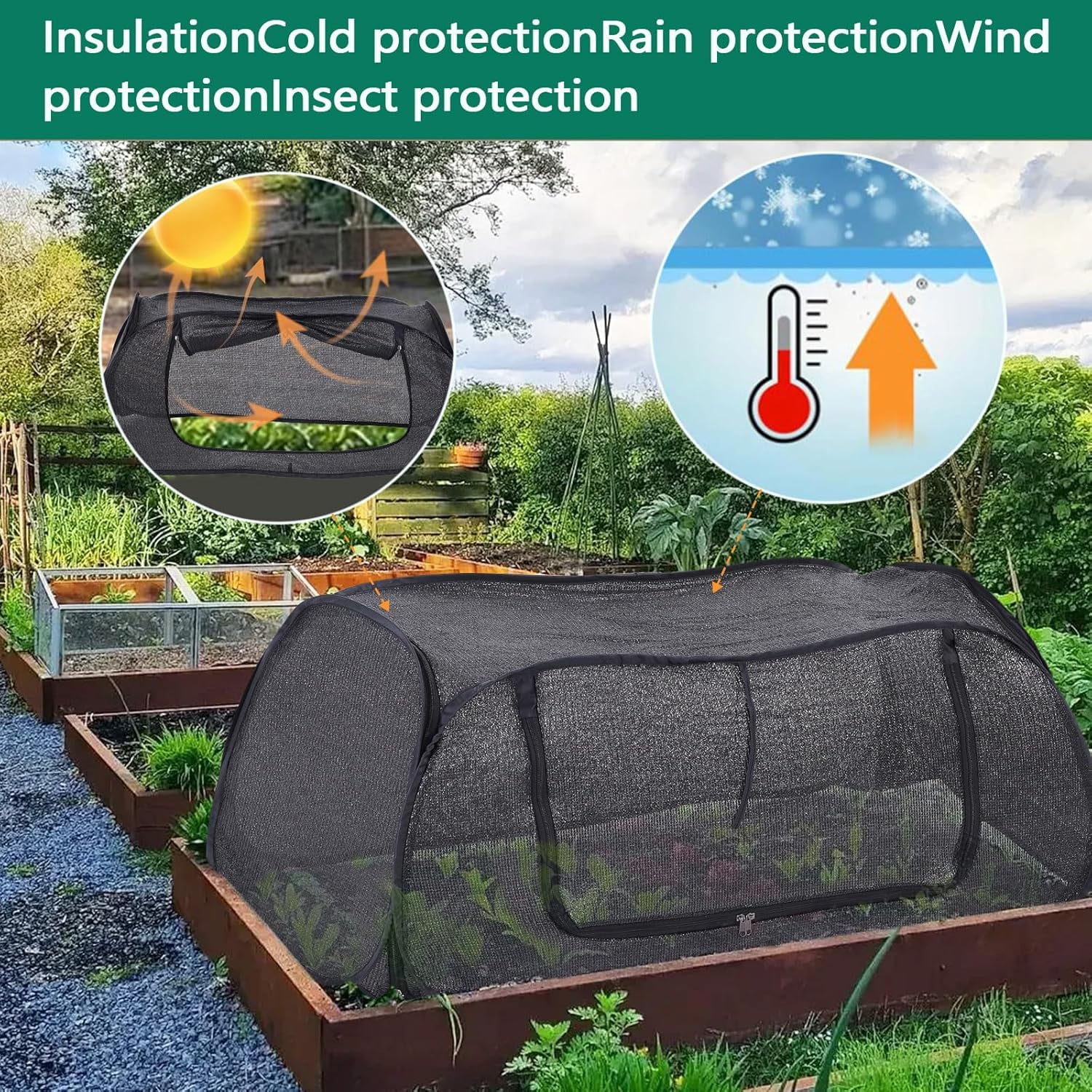 Garden Cover for Raised Flower Beds, Garden Covers with Roll-up Zipper Door, Plant Covers for Raised Garden Bed, Freeze Protection Greenhouse Cover for Protecting Seedlings Fruits Vegetable Rows
