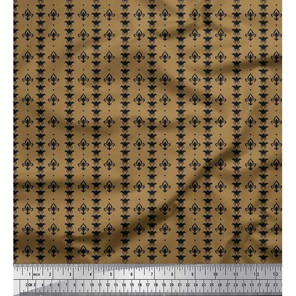 Soimoi Cotton Duck Fabric Dot & Fleur De Lis Damask Print Sewing Fabric Yard 42 Inch Wide