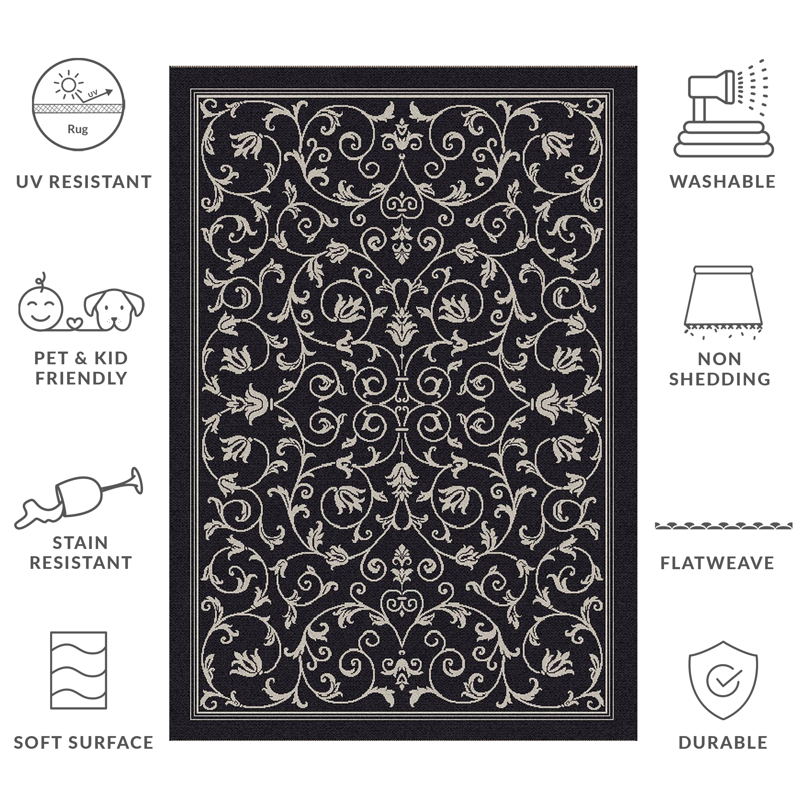 Safavieh Courtyard Nanda Botanical Indoor/Outdoor Area Rug, Black/Sand, 6'7" x 9'6"