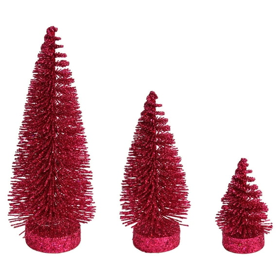 Vickerman 3"-5"-7" Dusty Rose Glitter Oval Pine Artificial Christmas Tree, Set of 3