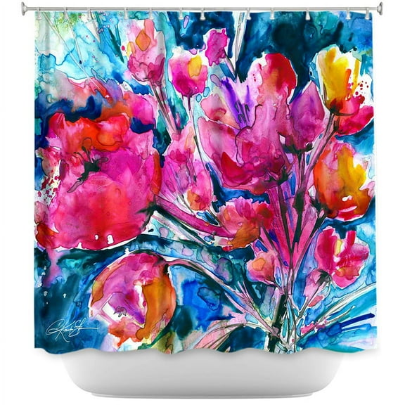 DiaNoche Designs Unique Bathroom Shower Curtains by Kathy Stanion - Colorful Blooms