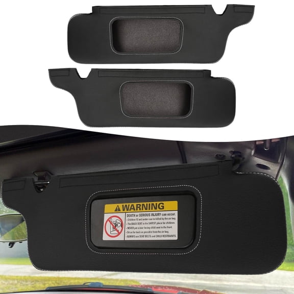 KBH Sun Visor Cover for Ford Mustang 1994-2004, Anti-Scratch Leather Trim Car Sunvisor Protector Covering, Left & Right Side, Black-Gray Stitch, 2 Pcs