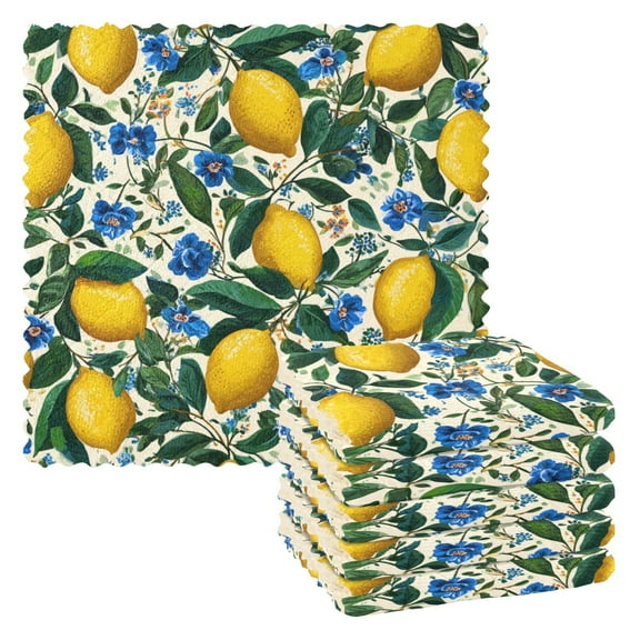 6 Pieces of Kitchen Towels 11x11Inch Kitchen Dish Cloths Kitchen Dish Towels Reuseable Cleaning Cloths Yellow Lemon Cute