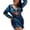 Blue, variant on Women's Plus Size Abstract Print Cutout Three-Piece Swimsuit - Long Sleeve Ruched Bikini for Active Beach Resort & Sun Protection