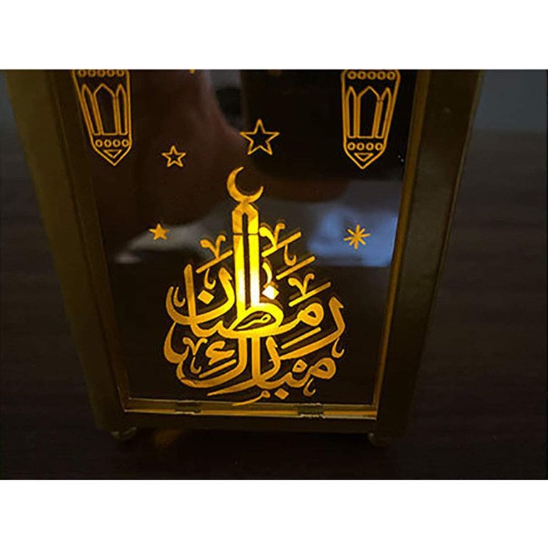 LED Ramadan Mubarak Lantern, Retro Arabian Night Light Ramadan Decoration,  Eid Hollow Metal Art Hanging Lantern Desktop Decor, Muslims Islamic Lamp