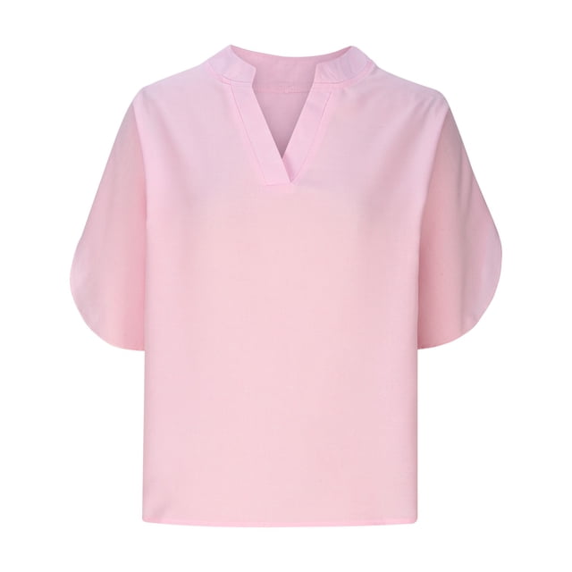 AherBiu Hauts pour Femmes Robe Décontractée Col en V Manches Courtes Été Couleur Unie Coupe Ample Blouse Confortable