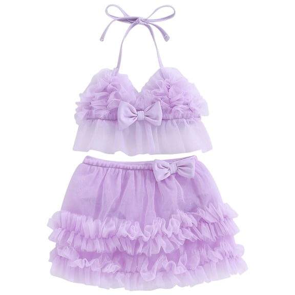 WUANDIXFA Baby Girl Bikini Toddler Baby Girls Swimsuit Two Piece Floral Swimwear Infant Summer Beach Bikini Bathing Suit 12-18 Months,Purple