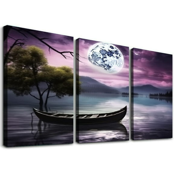 Ullo0ord  Black And White Wall Paintings Canvas Wall Art For Living Room Large Wall Decor For Bedroom Office Decorations Purple Scenery Abstract Wall Pictures Artwork Canvas Prints 12x16x3pcs