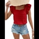 thumbnail image 4 of Top de Mujer con Cuello Cuadrado y Volantes de Corta, Color Rojo, Talla L, 4 of 10