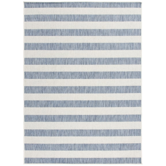 Mainstays Blue and White Striped Coastal Cabana Woven Outdoor Rug, 5'x7'