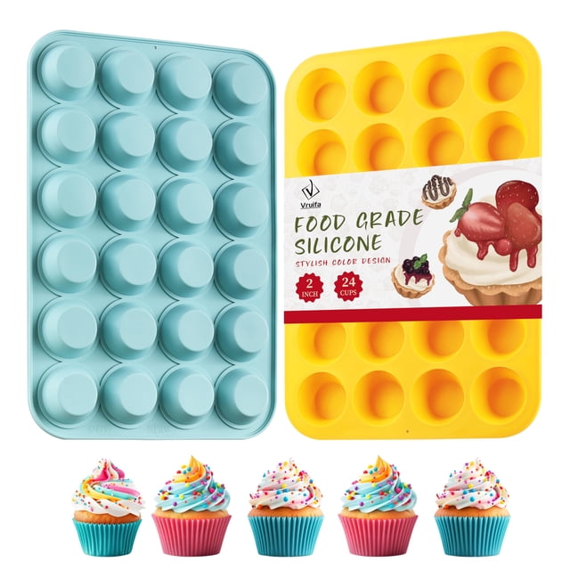 Mini molde para magdalenas VRUIFA de silicona, 24 tazas, libre de BPA, apto para lavavajillas
