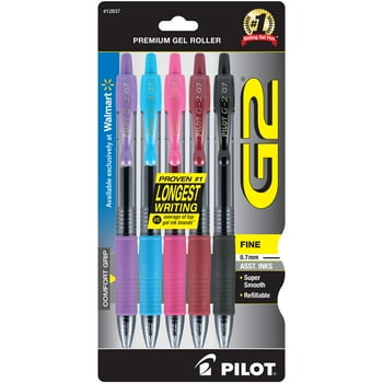 Pilot G2 Retractable Gel Ink Pens, Fine Point, Assorted Colors, 5 Pack, 581480431