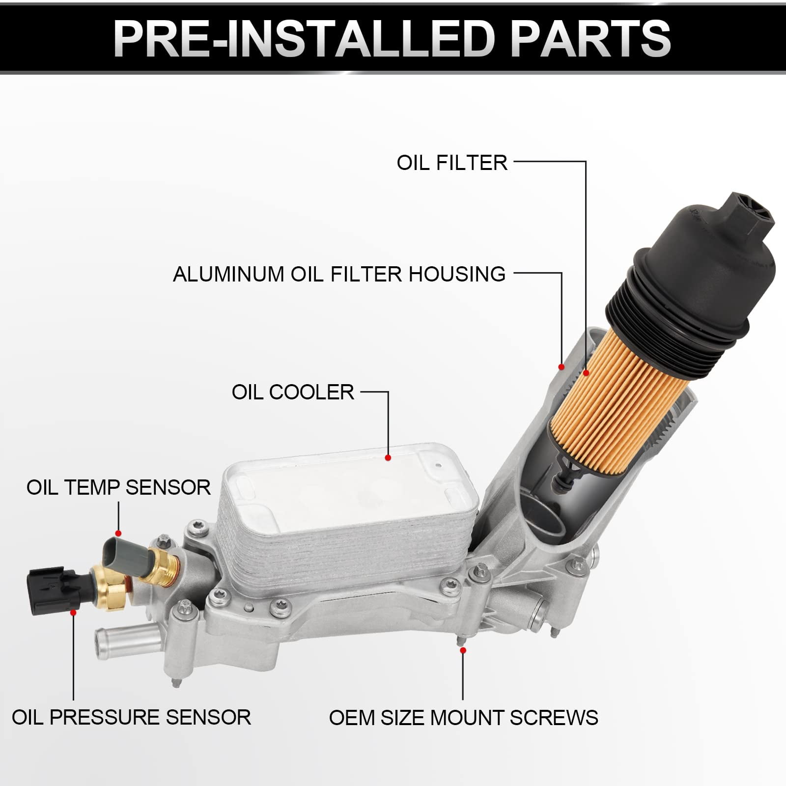 926-959 Aluminum Oil Filter Housing Assembly For 2017- 2018 Jeep Dodge Chrysler