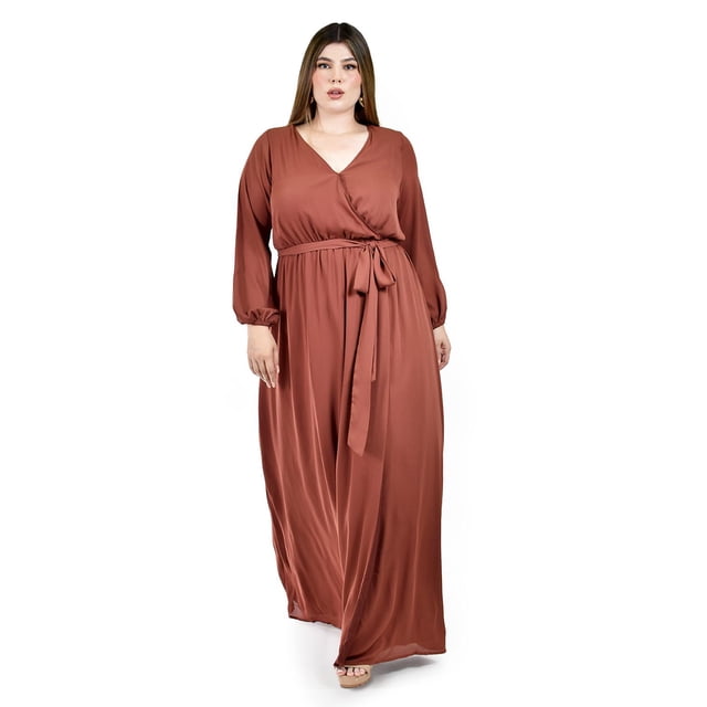 Vestido elegante de manga larga Roman Fashion /Tallas Extras, 2009 (Chedron) cafe 40