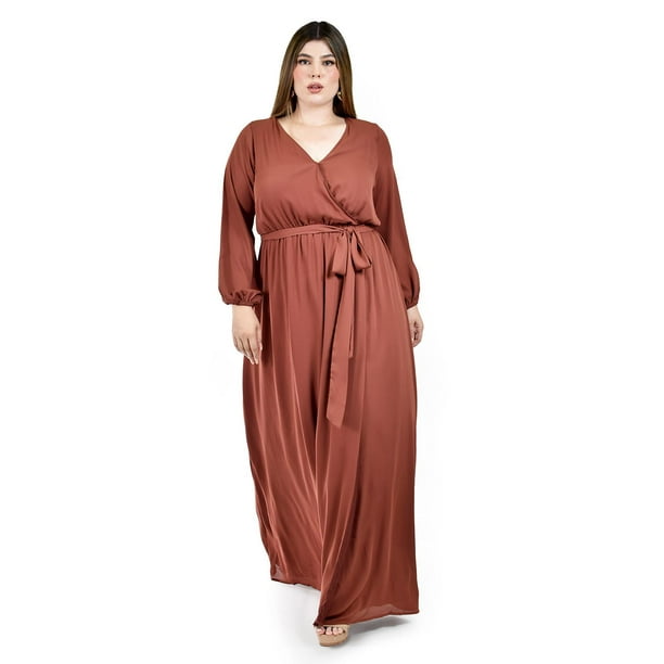 Vestido elegante de manga larga Roman Fashion /Tallas Extras, 2009 (Chedron) cafe 40