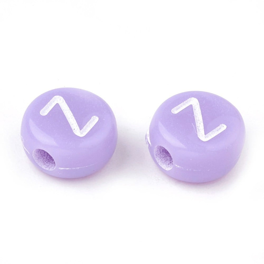 500 g Opaque Acrylic Beads Horizontal Hole Mixed Letters Flat Round with Letter Random Letters Lilac 7x4mm Hole: 1.5mm 3700pcs/500g