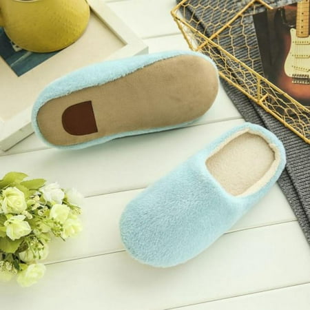 

Women s Faux Fur Winter Slippers Fluffy Soft Warm Slip On House Slippers Anti-Skid Soft Soles Cozy Plush Indoor House Shoes Comfy Slipper Size 5-10 Blue