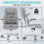 Ninecer Big and Tall Reclining Office Chair, 400lbs High Back Executive Chair with PU Leather, Gray