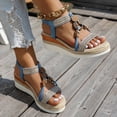 thumbnail image 4 of Rokment Women's Ethnic Beaded Platform Wedge Sandals Boho Beach Woven Open Toe Espadrilles Chunky High Heels Slingback Dressy Summer Shoes Blue Size 6.5, 4 of 6