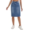 thumbnail image 1 of Falda de mezclilla de mujer INSPIRE CHIC, de cintura alta, con abertura trasera, de longitud a la rodilla, color azul, talla 2XL, 1 of 6