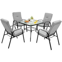 YYAo Outdoor Eating Sets,Patio Dining Furniture,5 Pieces Outdoor Dining Set with 4 Stackable Chair and High-Back Cushions
