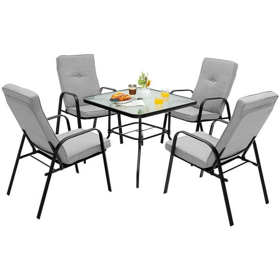 GVN Garden Dining Sets,Patio Table Sets,5 Pieces Outdoor Dining Set with 4 Stackable Chair and High-Back Cushions