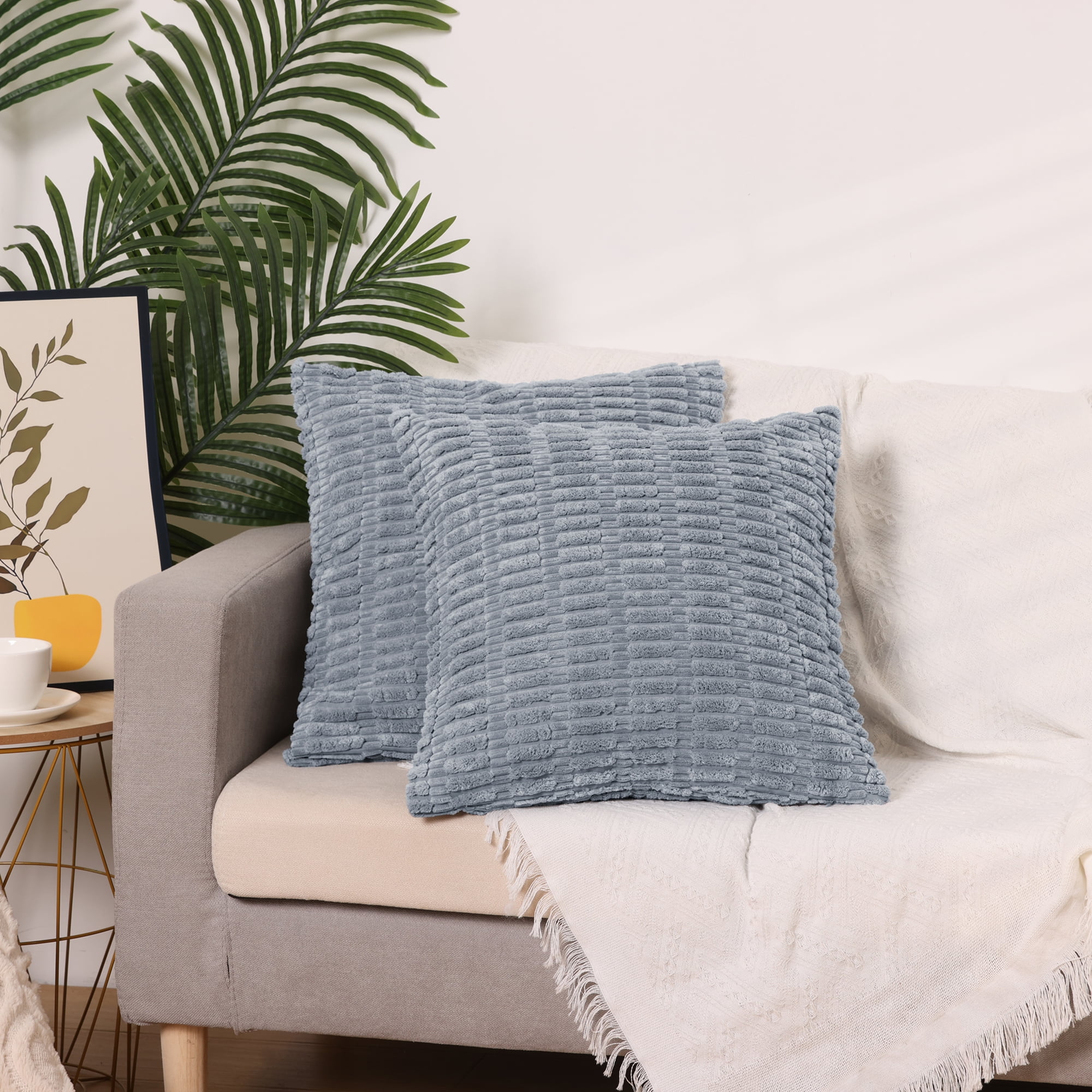 Unique Bargains 4 Pcs Corduroy Pillow Covers 18" x 18" Gray Blue/Dark Bule