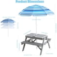 thumbnail image 2 of 3-in-1 Kids Picnic Table, Play Sand and Water Sensory Table with Height Adjustable Umbrella & Removable Tabletop, Kids Wooden Outdoor Table, with 3 Storage Bins, 2 of 18