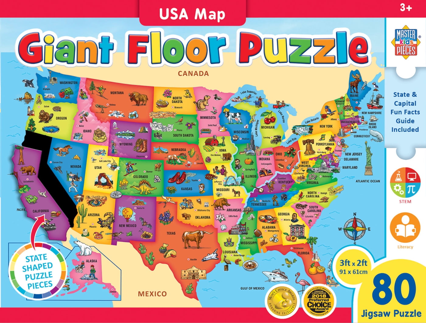 MasterPieces 80 Piece Jigsaw Puzzle for Kids - USA Map Floor Puzzle