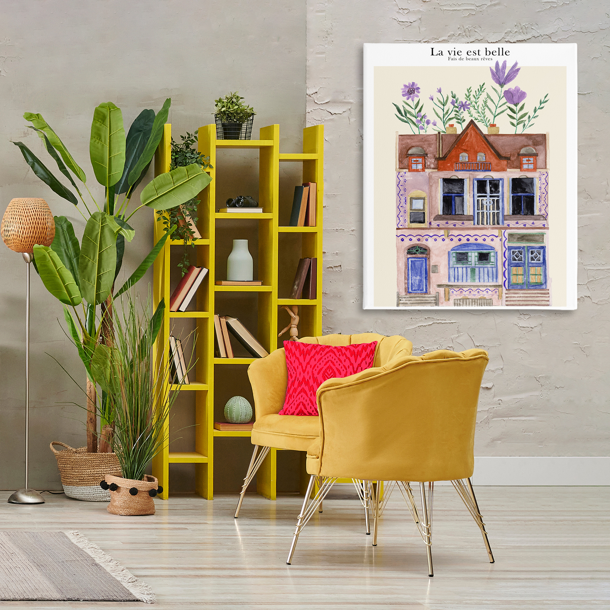 Stupell Industries Blooming City Building Buildings & Architecture Painting Wrapped Canvas Art Print Wall Art, 36 x 48