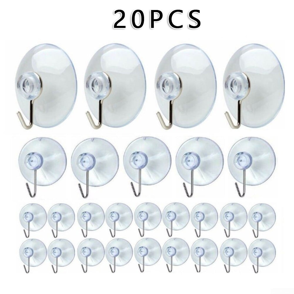 20PCS Suction Cups Clear Plastic/Rubber Suckers With Metal Hooks Hanger 