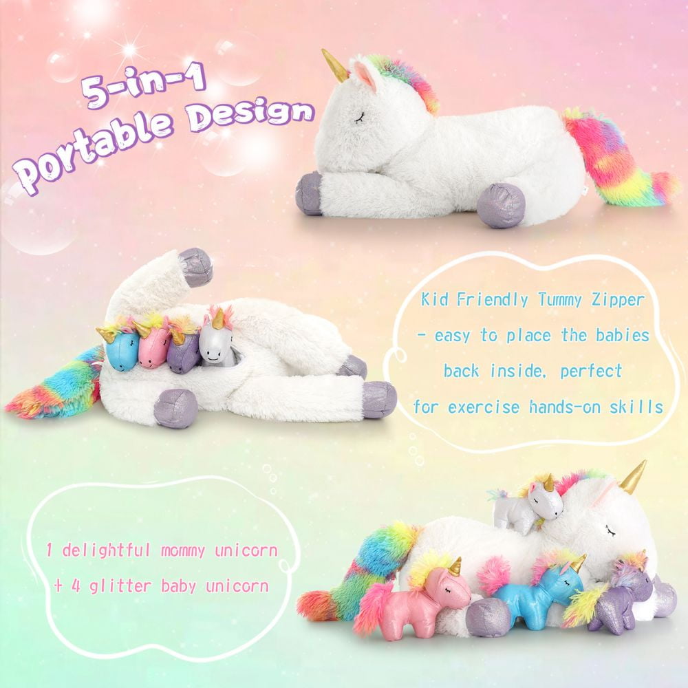 Muiteiur 5 Pcs Unicorn Stuffed Animal 24'' Unicorn Plush with 4 Babies
