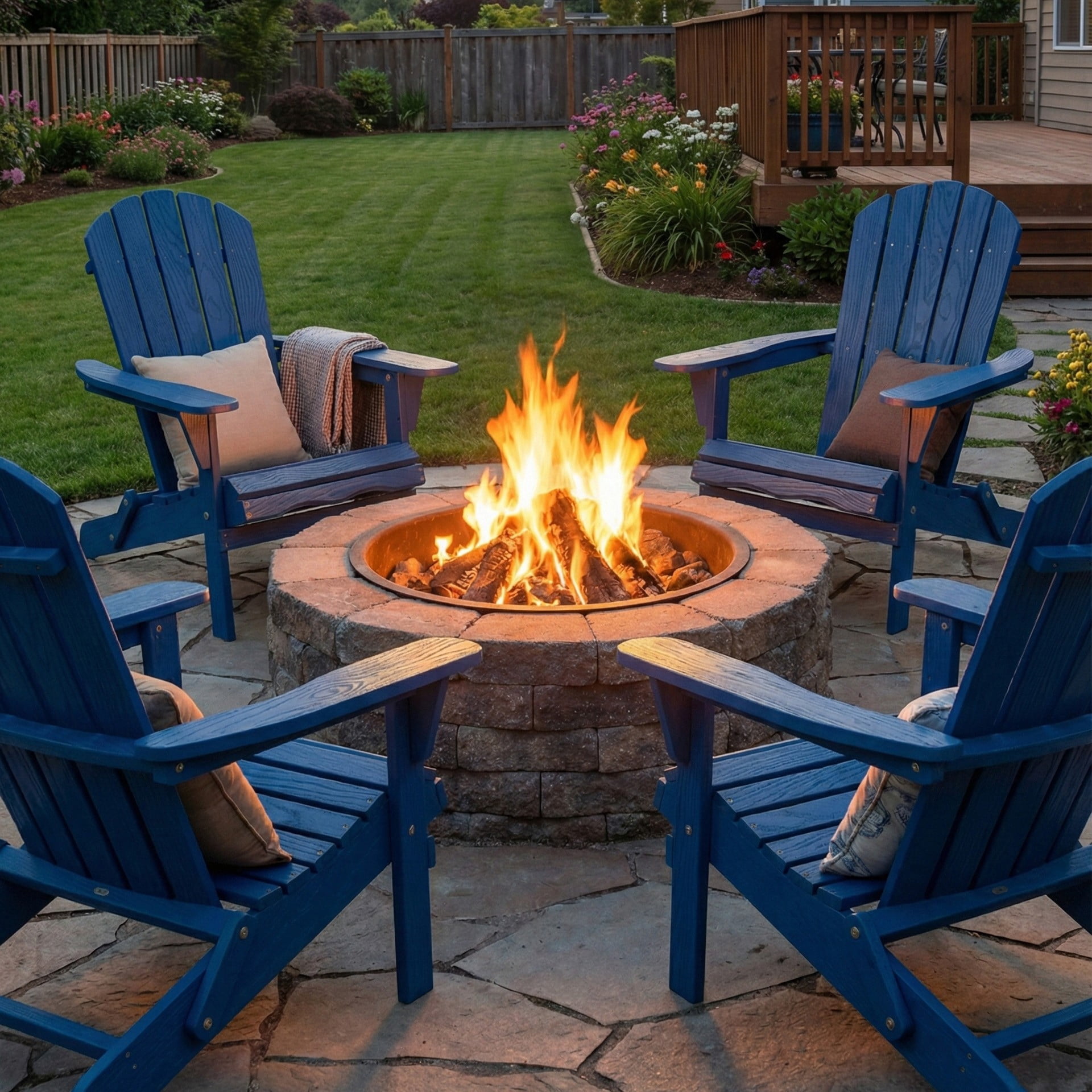 MOONMISS Folding Adirondack Chair Set of 2, All-Weather Outdoor Fir Pit Chairs for Patio Garden Backyard,Dark Blue