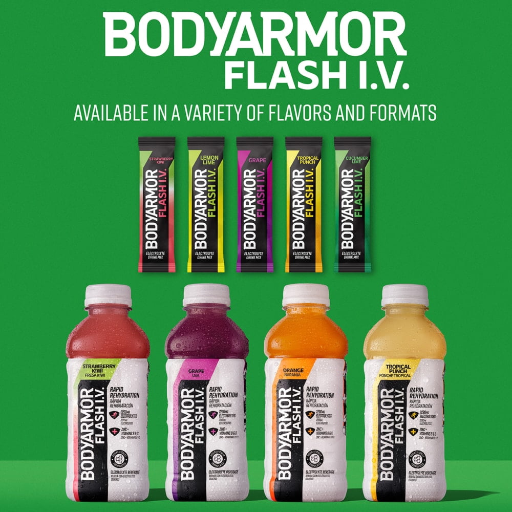 BodyArmor Flash IV Zero Sugar Electrolyte Strawberry Kiwi Drink Mix Packets 6 sticks - 5 Pack
