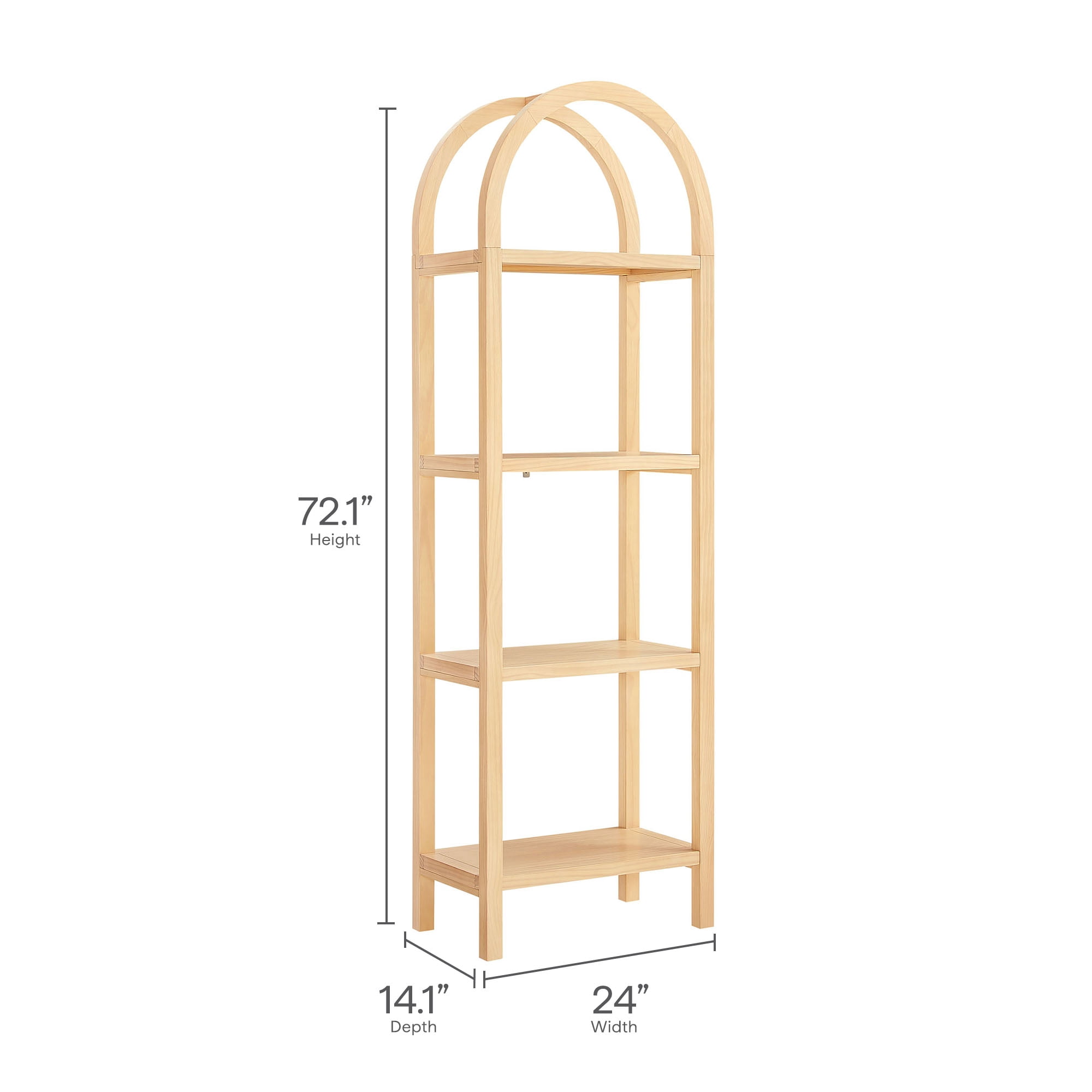 Vexley 72 Inch Tall Narrow Arched Bookshelf in Natural