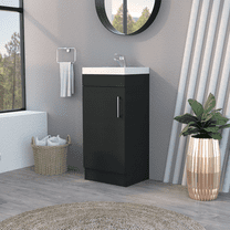 We Have Furniture Bathroom Vanity Sink Jozz, Single Door Cabinet, Black Wengue Finish