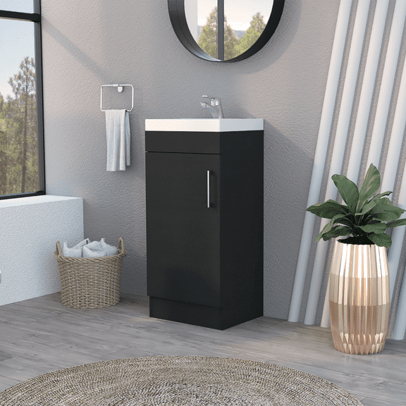 We Have Furniture Bathroom Vanity Sink Jozz, Single Door Cabinet, Black Wengue Finish