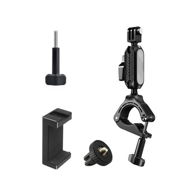 Camera Mount Clamp Mount Bicycle Handlebar Adapter Mount with Dual 360°Rotatable Ball Head with GoPro Adapter Fixed Screw Phone Clip Compatible with Phone GoPro 12/11/10/9/8/7 and Other Action Cameras