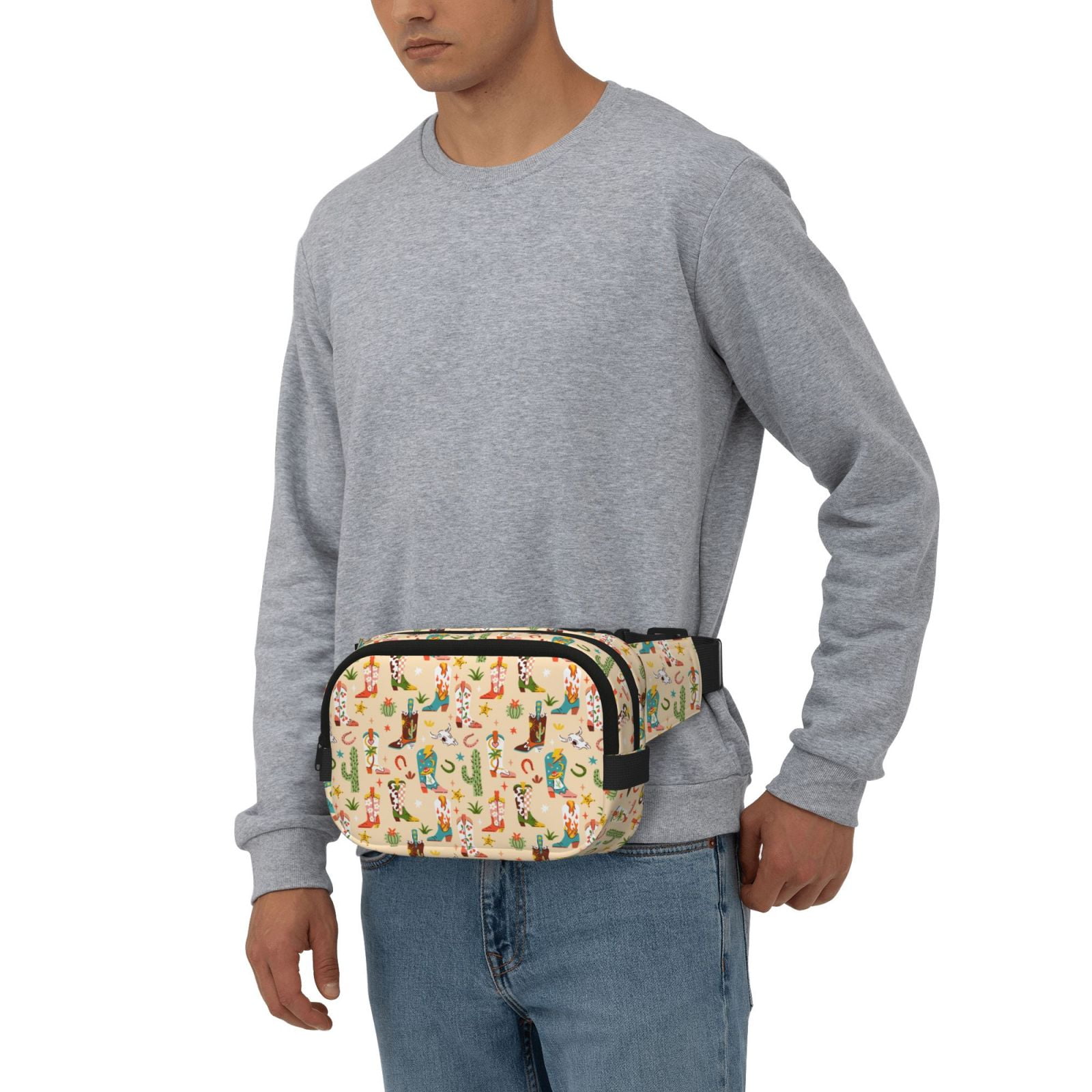 Kuqiui Groovy American Western Footwear Print Fanny Packs for Women Cross Body Waist Bag Fashionable Fanny Pack Designer Workout Hiking Waist Pack Running Travel Gym