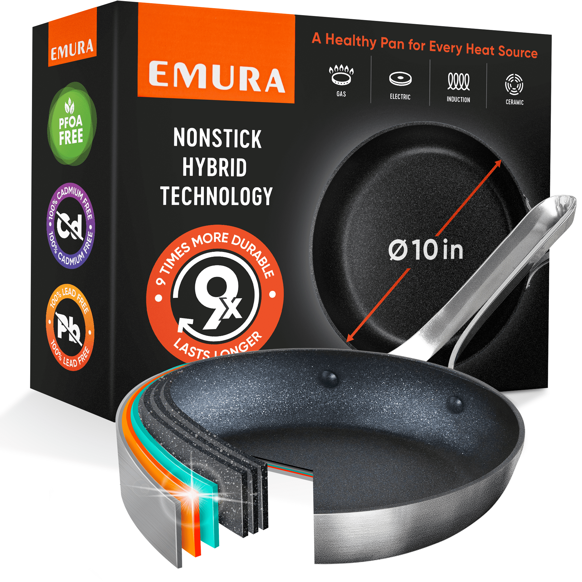 Emura | Non-Stick 10in Aluminum Frying Pan| PFOA & PTFE Free| Induction, Ceramic, Gas Stove Compatible