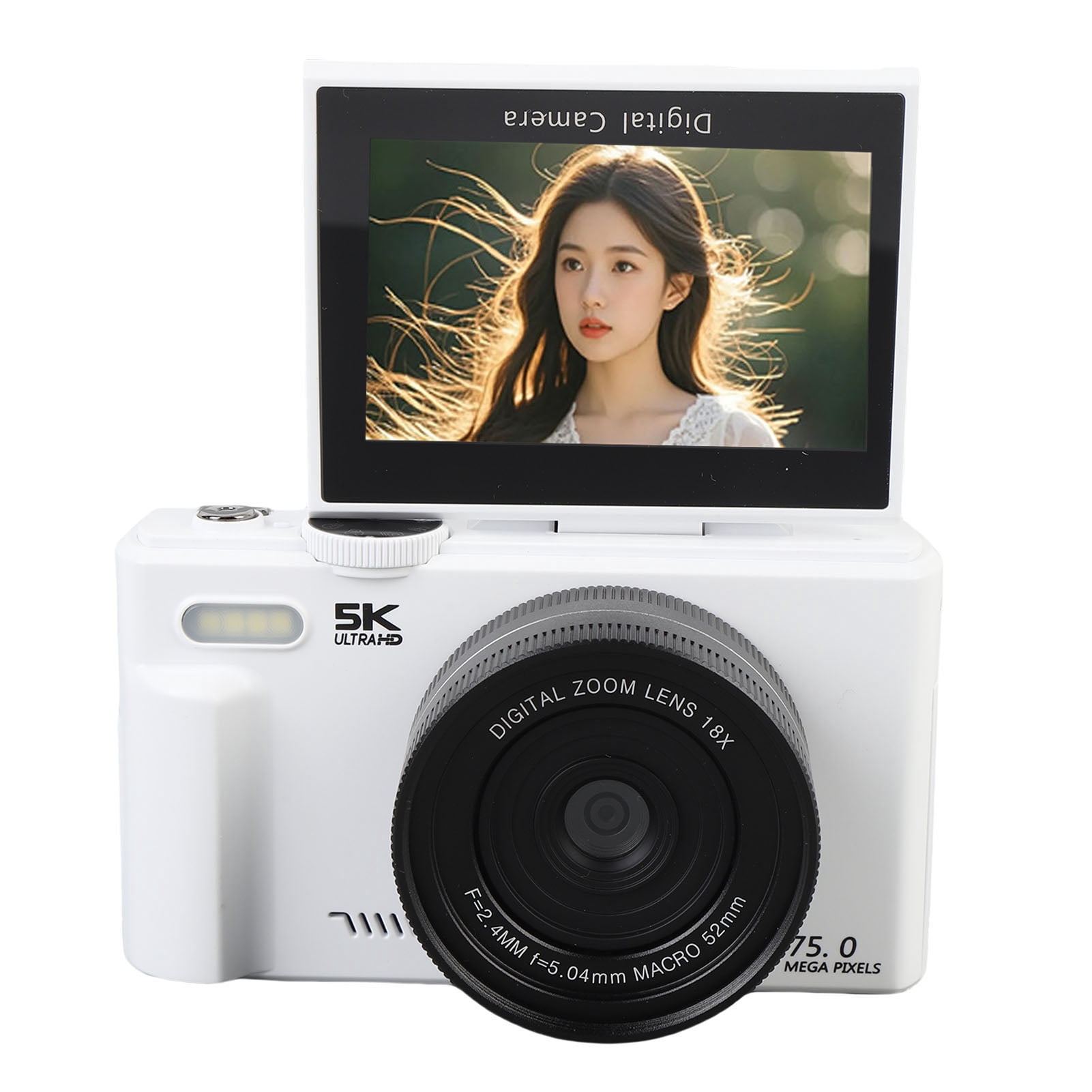Appareil Photo Numérique 5K 75MP WiFi - Zoom 18x, Écran Rabattable 3", Macro, Grand Angle, Idéal Voyage Et Vlog